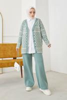 Hijab clothing GREEN PATTERNED 2-PIECE KNITWEAR PANTS SUIT 3002 