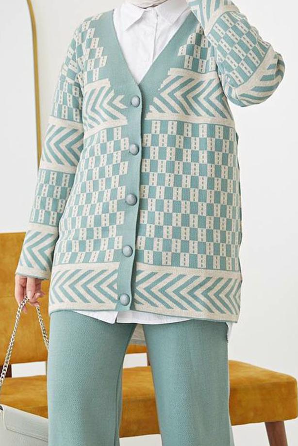 Hijab clothing  PATTERNED 2-PIECE KNITWEAR PANTS SUIT 3002  - TRENDTESETTÜR