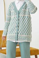 Hijab clothing GREEN PATTERNED 2-PIECE KNITWEAR PANTS SUIT 3002 