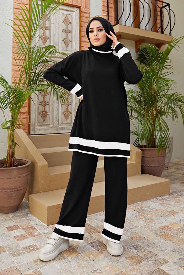 Vêtements hijab  STRIPE DETAIL 2-PIECE SUIT WITH PANTS T 3104  - TRENDTESETTÜR
