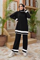 Vêtements hijab NOIR COSTUME 2 PIÈCES AVEC PANTALON À RAYURES T 3104