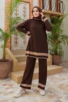 Vêtements hijab BRUN COSTUME 2 PIÈCES AVEC PANTALON À RAYURES T 3104