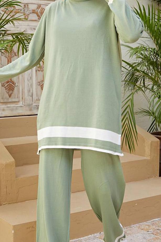 Tesettür giyim  ŞERİT DETAYLI İKİLİ PANT. TAKIM T 3104  - TRENDTESETTÜR