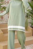 Tesettür giyim YEŞİL ŞERİT DETAYLI İKİLİ PANT. TAKIM T 3104 