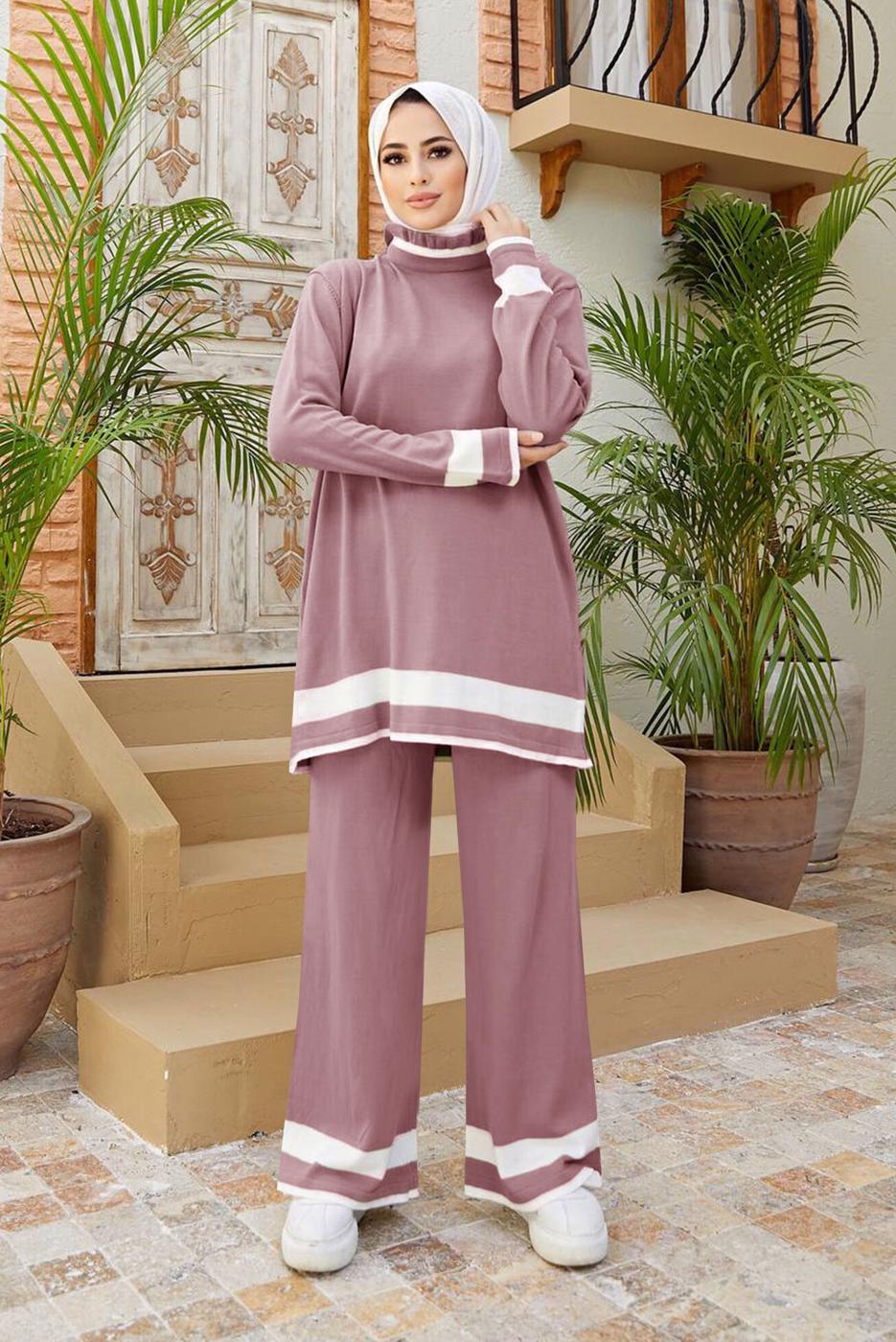 Vêtements hijab ROSE COSTUME 2 PIÈCES AVEC PANTALON À RAYURES T 3104
