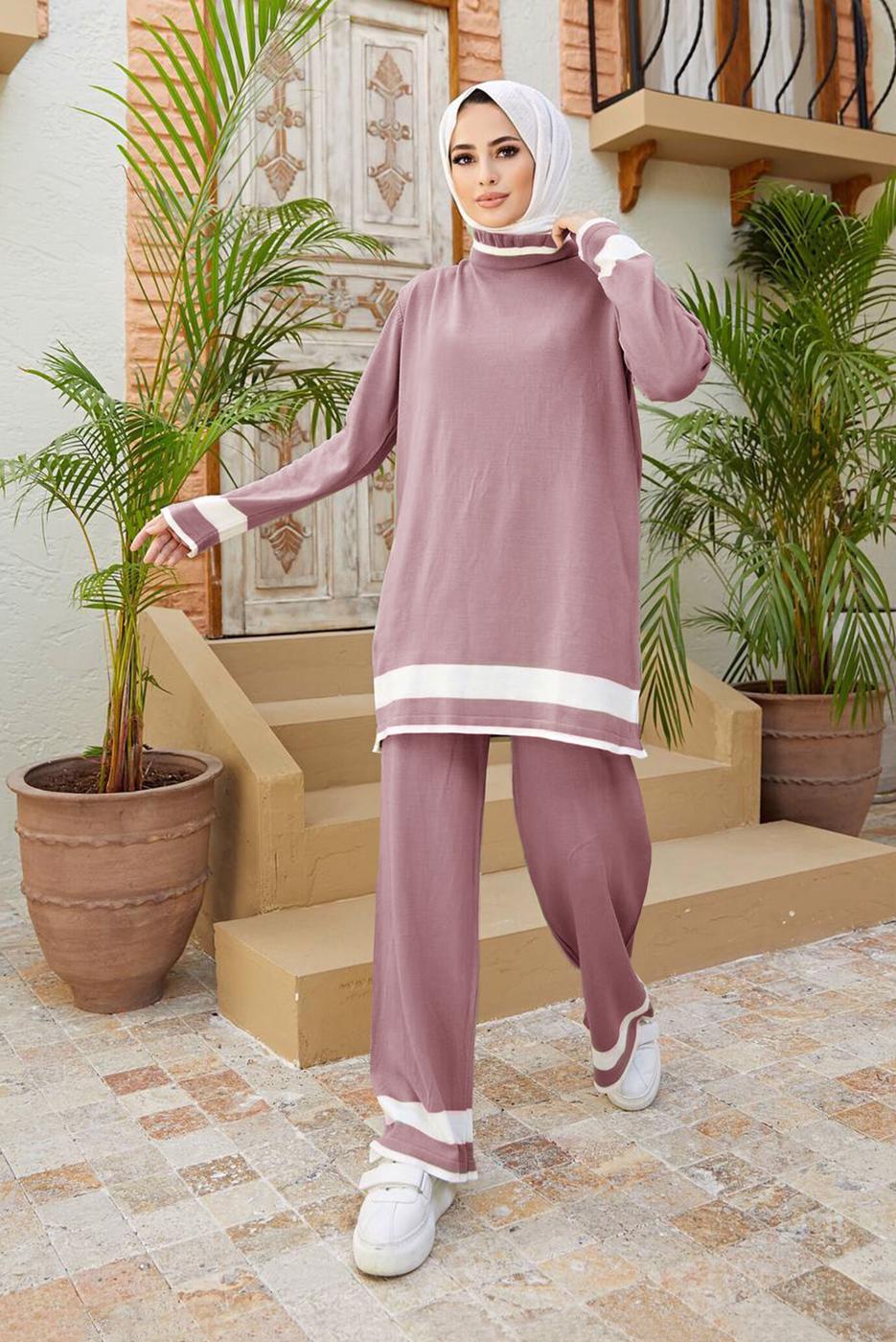 Vêtements hijab ROSE COSTUME 2 PIÈCES AVEC PANTALON À RAYURES T 3104