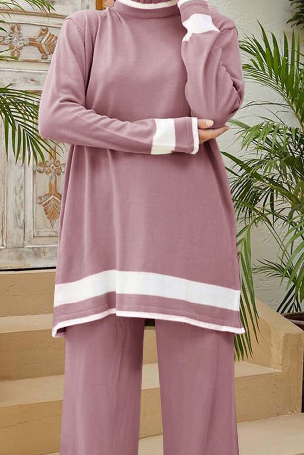 Hijab clothing  STRIPE DETAIL 2-PIECE SUIT WITH PANTS T 3104  - TRENDTESETTÜR