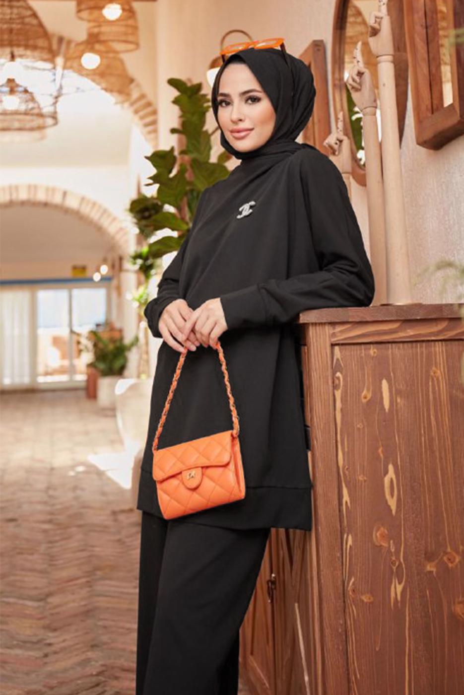 Vêtements hijab NOIR COSTUME PANTALON BASIQUE 2 PIÈCES 3503