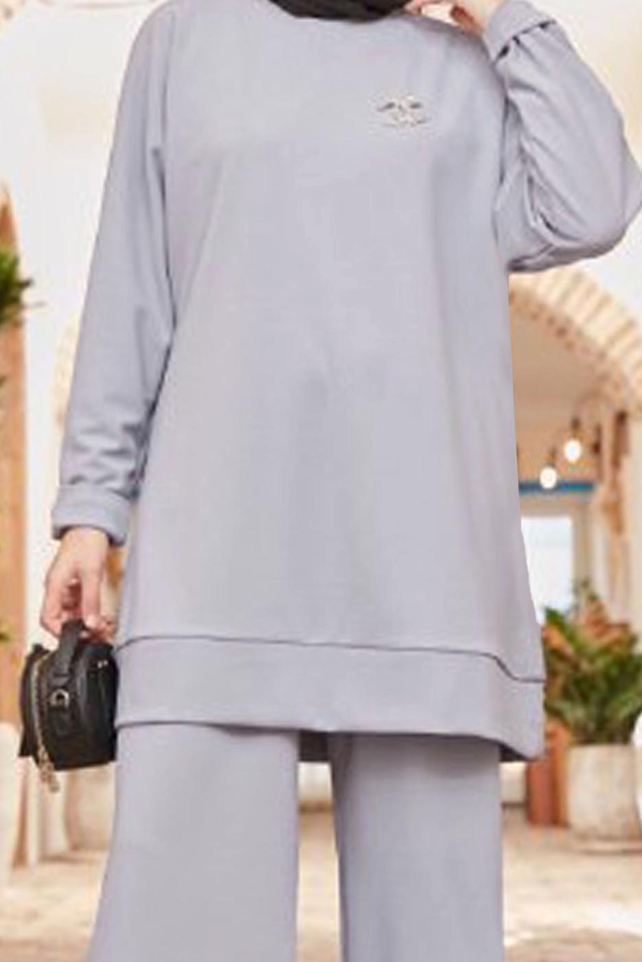 Hijab clothing GREY BASIC 2-PIECE PANTS SUIT 3503 