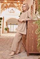 Hijab clothing BROWN BASIC 2-PIECE PANTS SUIT 3503 