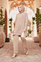 Hijab clothing BROWN BASIC 2-PIECE PANTS SUIT 3503 