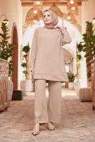 Hijab clothing BROWN BASIC 2-PIECE PANTS SUIT 3503 