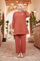 Hijab clothing BROWN BASIC 2-PIECE PANTS SUIT 3503 