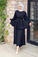 Tesettür giyim SİYAH KUŞAKLI İKİLİ PANT. TAKIM 4020 