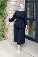 Tesettür giyim SİYAH KUŞAKLI İKİLİ PANT. TAKIM 4020 