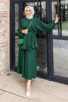 Tesettür giyim YEŞİL KUŞAKLI İKİLİ PANT. TAKIM 4020 