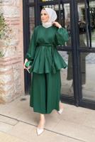 Tesettür giyim YEŞİL KUŞAKLI İKİLİ PANT. TAKIM 4020 