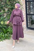 Tesettür giyim PEMBE KUŞAKLI İKİLİ PANT. TAKIM 4020 