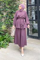 Tesettür giyim PEMBE KUŞAKLI İKİLİ PANT. TAKIM 4020 