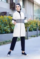 Tesettür giyim BEYAZ FİLE DETAYLI FERMUARLI 2&prime;Lİ PANT. TAKIM 4086 