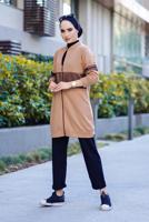 Tesettür giyim KAHVE FİLE DETAYLI FERMUARLI 2&prime;Lİ PANT. TAKIM 4086 