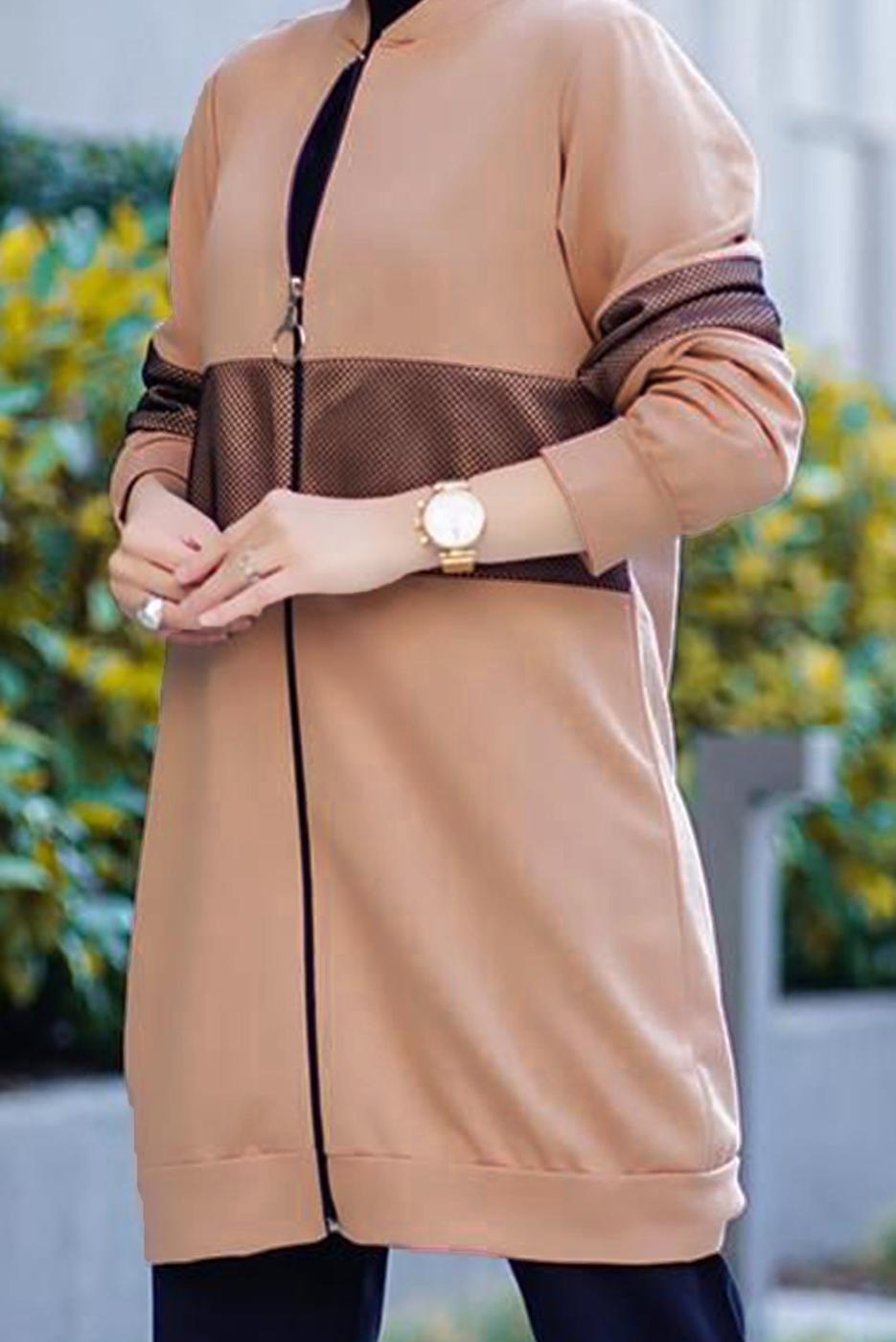 Tesettür giyim KAHVE FİLE DETAYLI FERMUARLI 2&prime;Lİ PANT. TAKIM 4086 