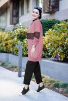 Tesettür giyim PEMBE FİLE DETAYLI FERMUARLI 2&prime;Lİ PANT. TAKIM 4086 