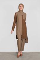 Tesettür giyim KAHVE ALVİNA  RENK BLOKLU İKİLİ PANT. TAKIM 41115 