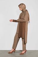 Tesettür giyim KAHVE ALVİNA  RENK BLOKLU İKİLİ PANT. TAKIM 41115 