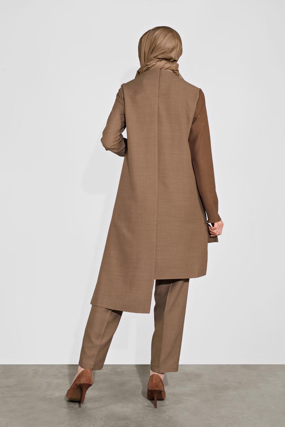 Tesettür giyim KAHVE ALVİNA  RENK BLOKLU İKİLİ PANT. TAKIM 41115 