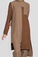 Tesettür giyim KAHVE ALVİNA  RENK BLOKLU İKİLİ PANT. TAKIM 41115 