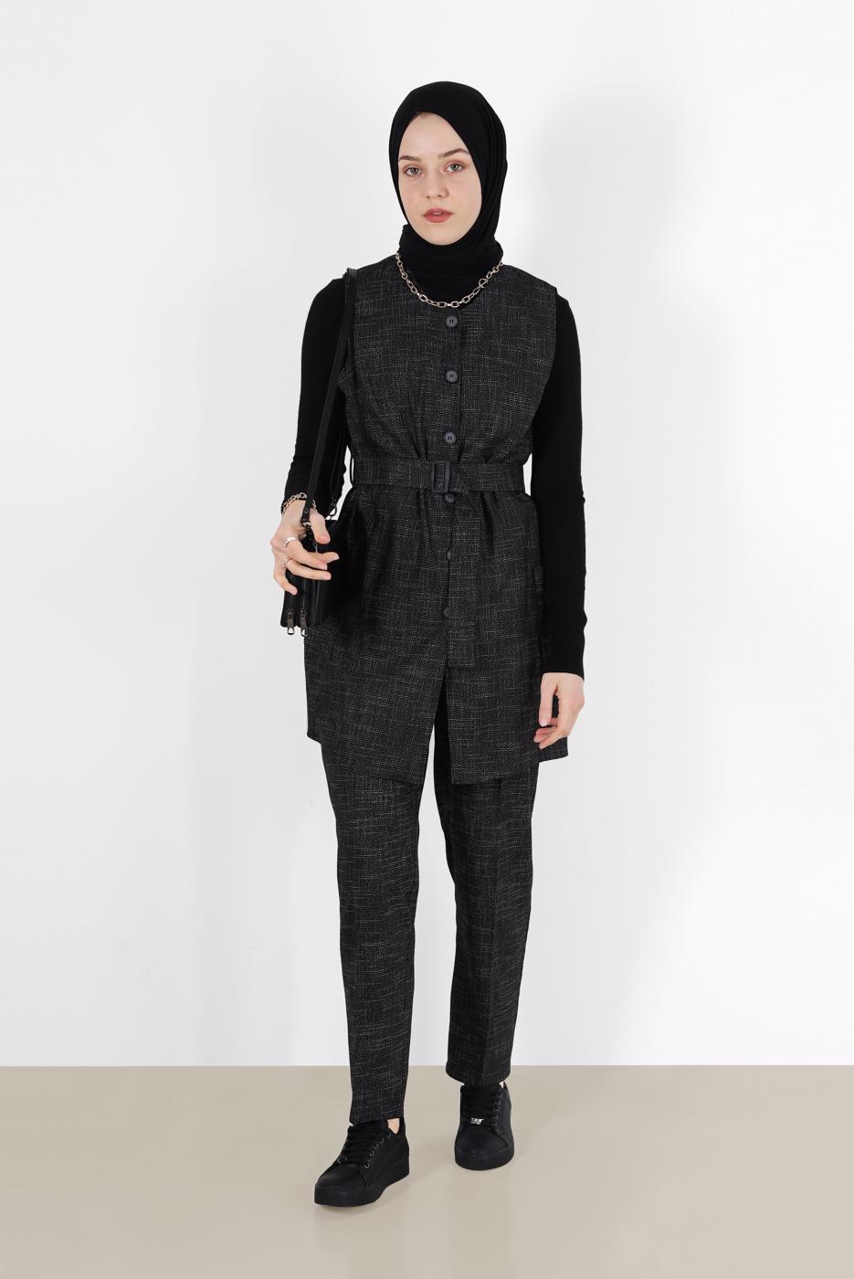 Tesettür giyim SİYAH ALVİNA PANTOLONLU TAKIM 41147 