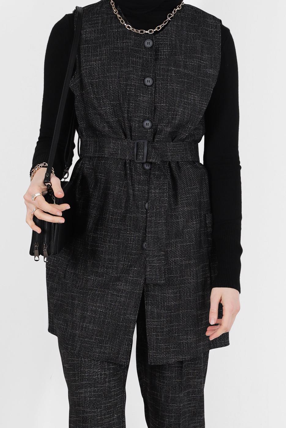 Tesettür giyim SİYAH ALVİNA PANTOLONLU TAKIM 41147 