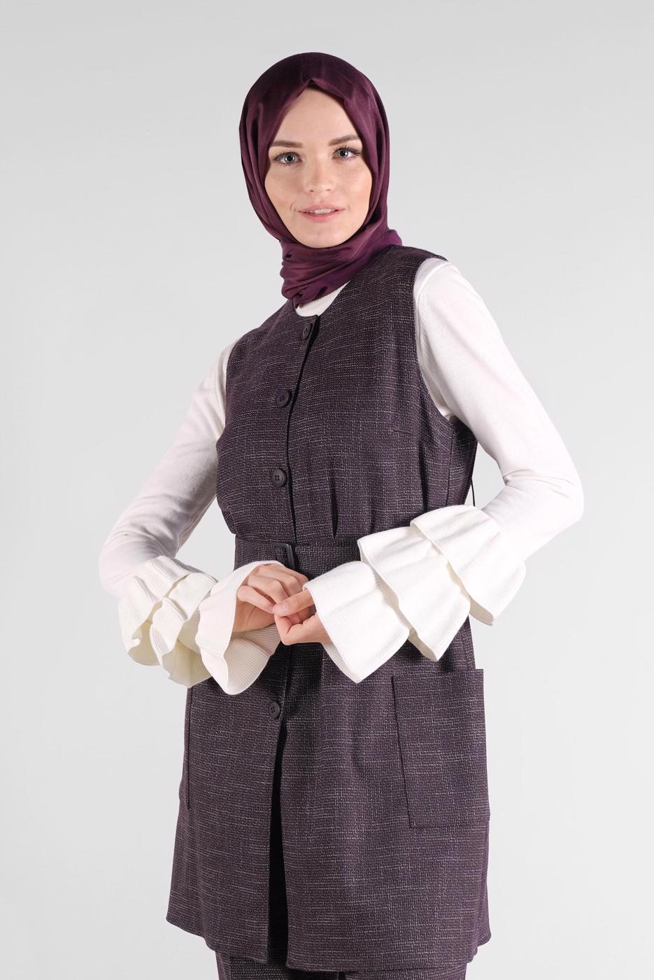 Tesettür giyim BORDO ALVİNA PANTOLONLU TAKIM 41147 