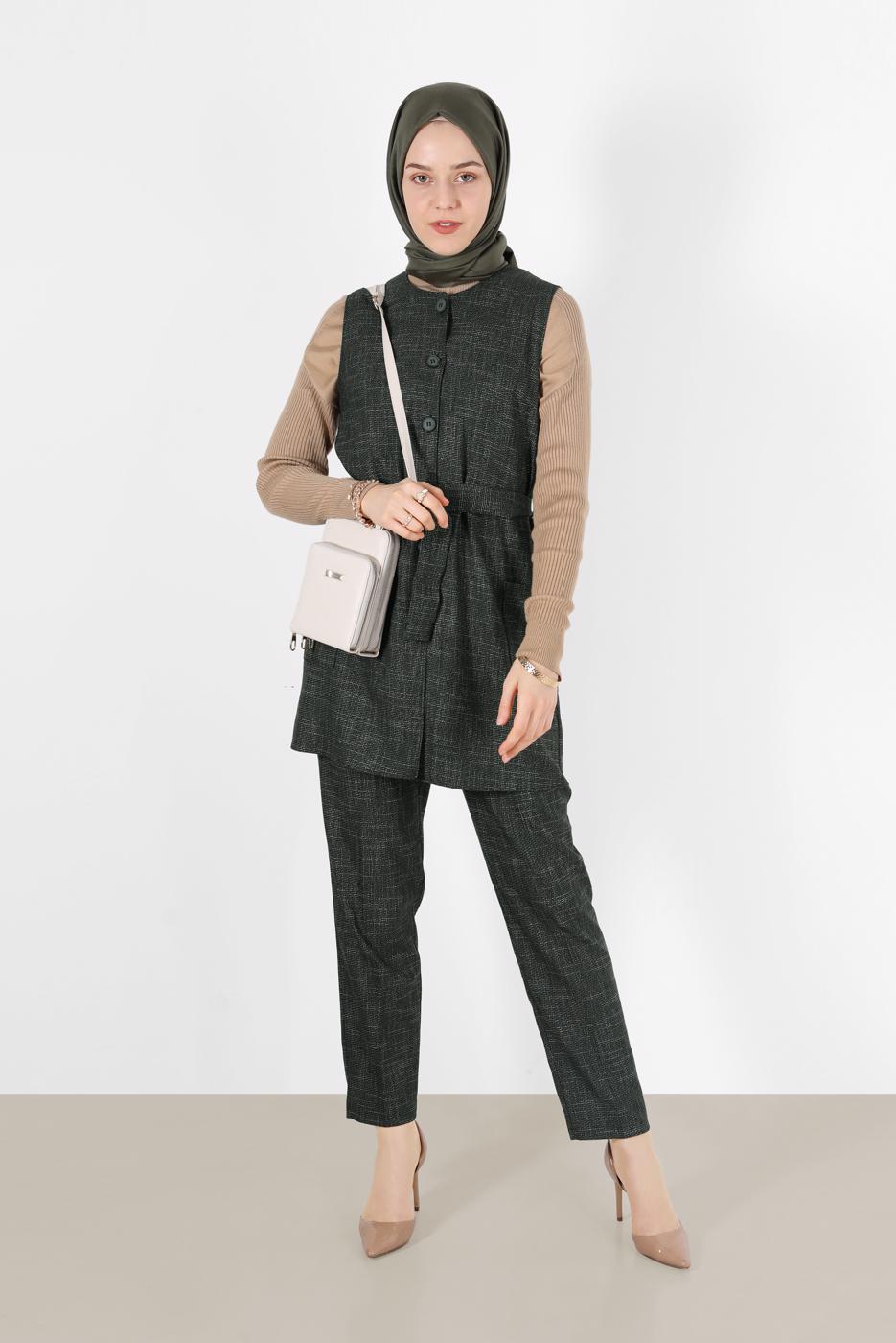 Tesettür giyim HAKİ ALVİNA PANTOLONLU TAKIM 41147 