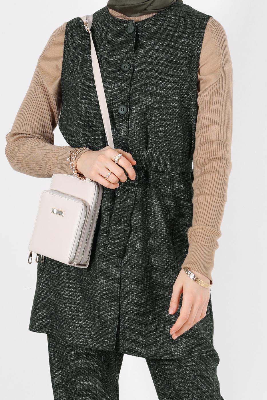 Tesettür giyim HAKİ ALVİNA PANTOLONLU TAKIM 41147 