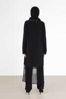 Tesettür giyim SİYAH ALVİNA ASİMETRİK KESİM SİMLİ İKİLİ PANT. TAKIM 41181 