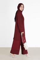 Tesettür giyim BORDO ALVİNA ASİMETRİK KESİM SİMLİ İKİLİ PANT. TAKIM 41181 