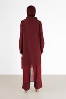 Tesettür giyim BORDO ALVİNA ASİMETRİK KESİM SİMLİ İKİLİ PANT. TAKIM 41181 