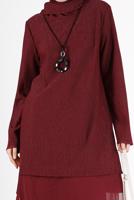 Tesettür giyim BORDO ALVİNA ASİMETRİK KESİM SİMLİ İKİLİ PANT. TAKIM 41181 