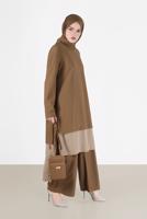 Tesettür giyim KAHVE ALVİNA ASİMETRİK KESİM SİMLİ İKİLİ PANT. TAKIM 41181 