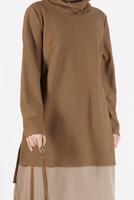 Tesettür giyim KAHVE ALVİNA ASİMETRİK KESİM SİMLİ İKİLİ PANT. TAKIM 41181 