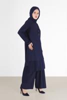 Tesettür giyim LACİVERT ALVİNA ASİMETRİK KESİM SİMLİ İKİLİ PANT. TAKIM 41181 