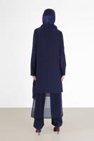 Tesettür giyim LACİVERT ALVİNA ASİMETRİK KESİM SİMLİ İKİLİ PANT. TAKIM 41181 