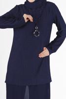 Tesettür giyim LACİVERT ALVİNA ASİMETRİK KESİM SİMLİ İKİLİ PANT. TAKIM 41181 
