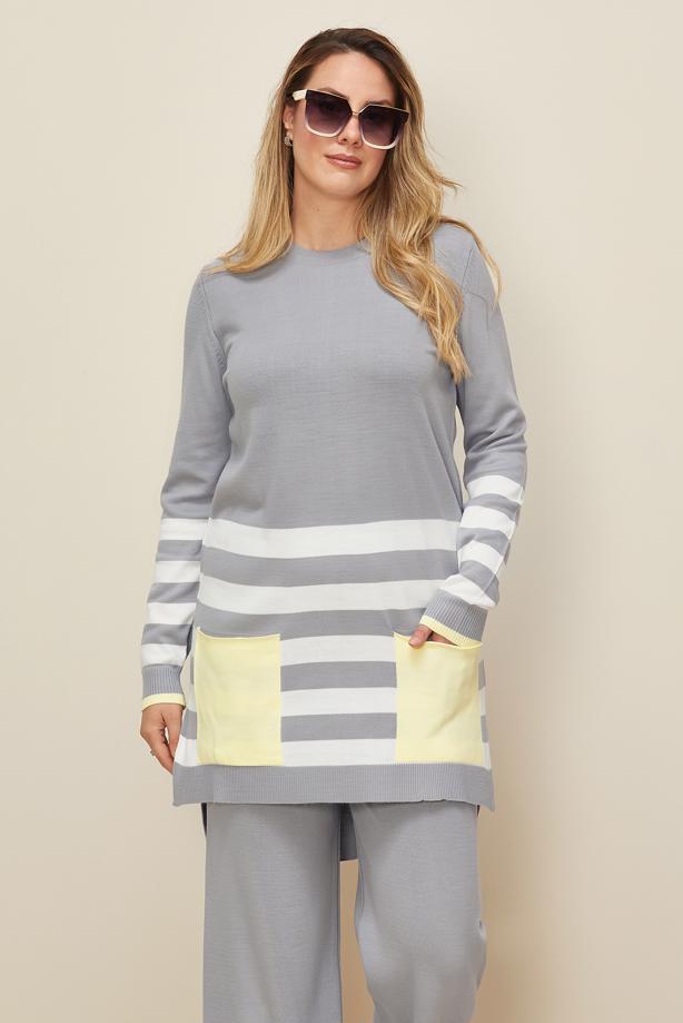 Tesettür giyim GRİ T 42124 ALV 2′Lİ PANT.TRİKO TAKIM  38/44 - TRENDTESETTÜR