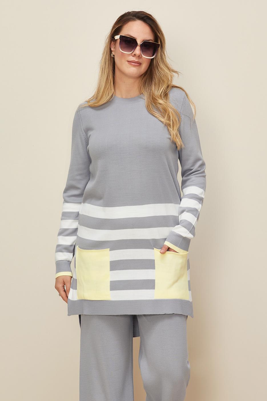 Tesettür giyim GRİ T 42124 ALV 2′Lİ PANT.TRİKO TAKIM  38/44