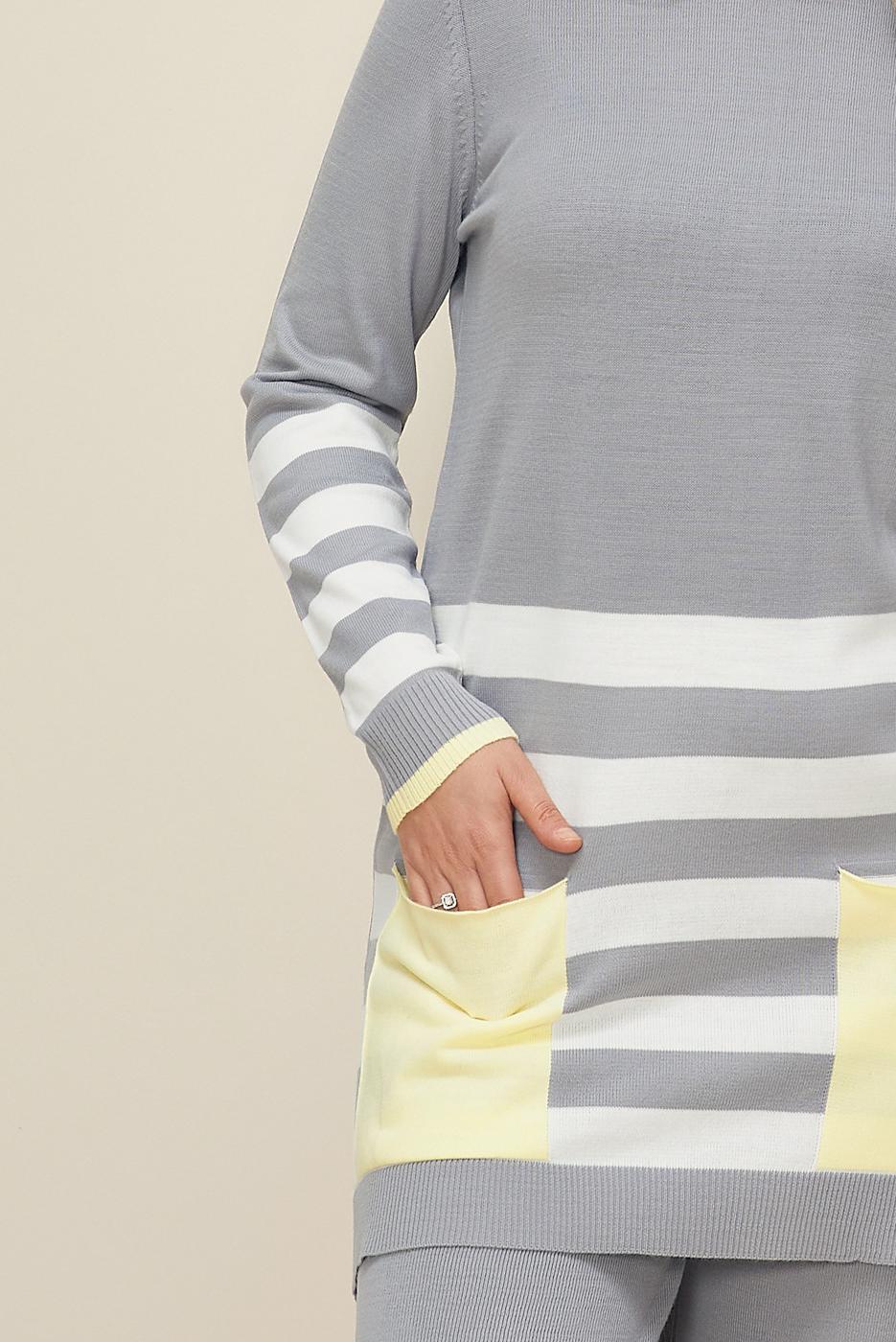 Tesettür giyim GRİ T 42124 ALV 2′Lİ PANT.TRİKO TAKIM  38/44