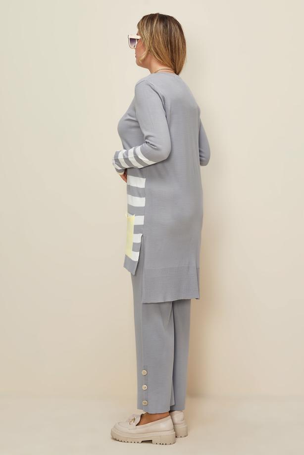 Tesettür giyim GRİ T 42124 ALV 2′Lİ PANT.TRİKO TAKIM  38/44 - TRENDTESETTÜR