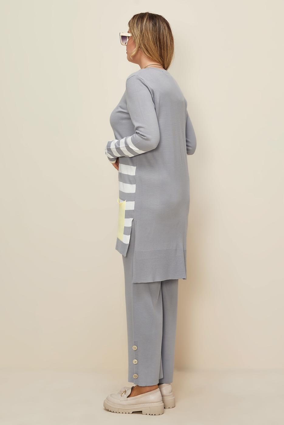 Tesettür giyim GRİ T 42124 ALV 2′Lİ PANT.TRİKO TAKIM  38/44